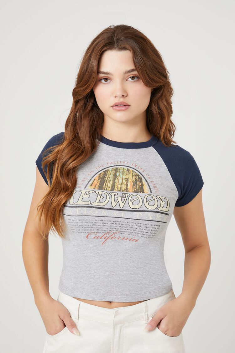 Forever 21 Women's Redwood Graphic Raglan T-Shirt Heather Grey/Multi