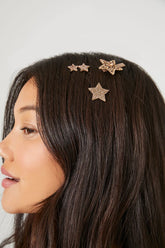 Forever 21 Women's Rhinestone Star Hair Clip Set Bronze