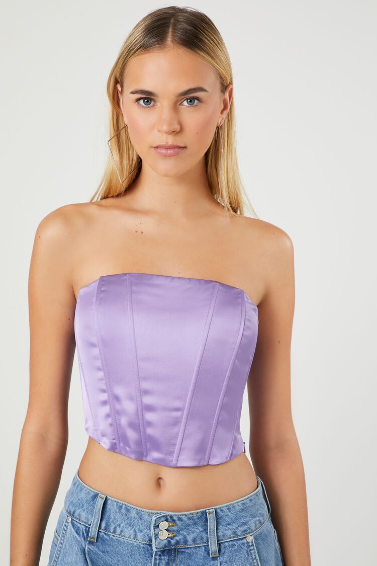 Forever 21 Women's Satin Cropped Tube Top Purple