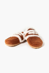 Forever 21 Women's Faux Fur-Trim Faux Suede Mules Tan