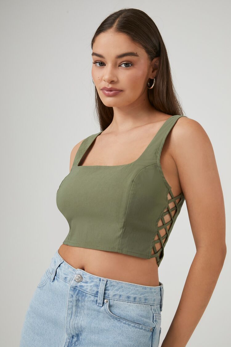 Forever 21 Women's Lace-Up Bustier Crop Top Dark Green