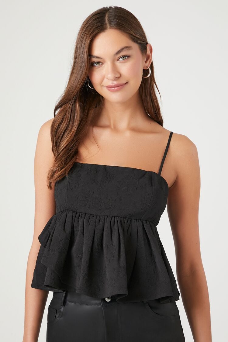 Forever 21 Women's Cropped Textured Babydoll Cami Black