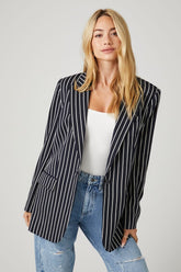 Forever 21 Women's Notched Striped Blazer Navy/White