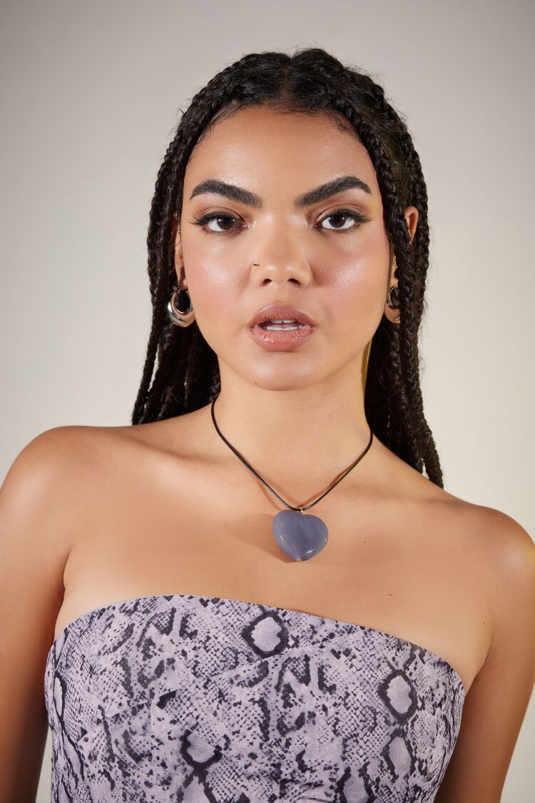 Forever 21 Women's Faux Stone Heart Pendant Necklace Black/Purple