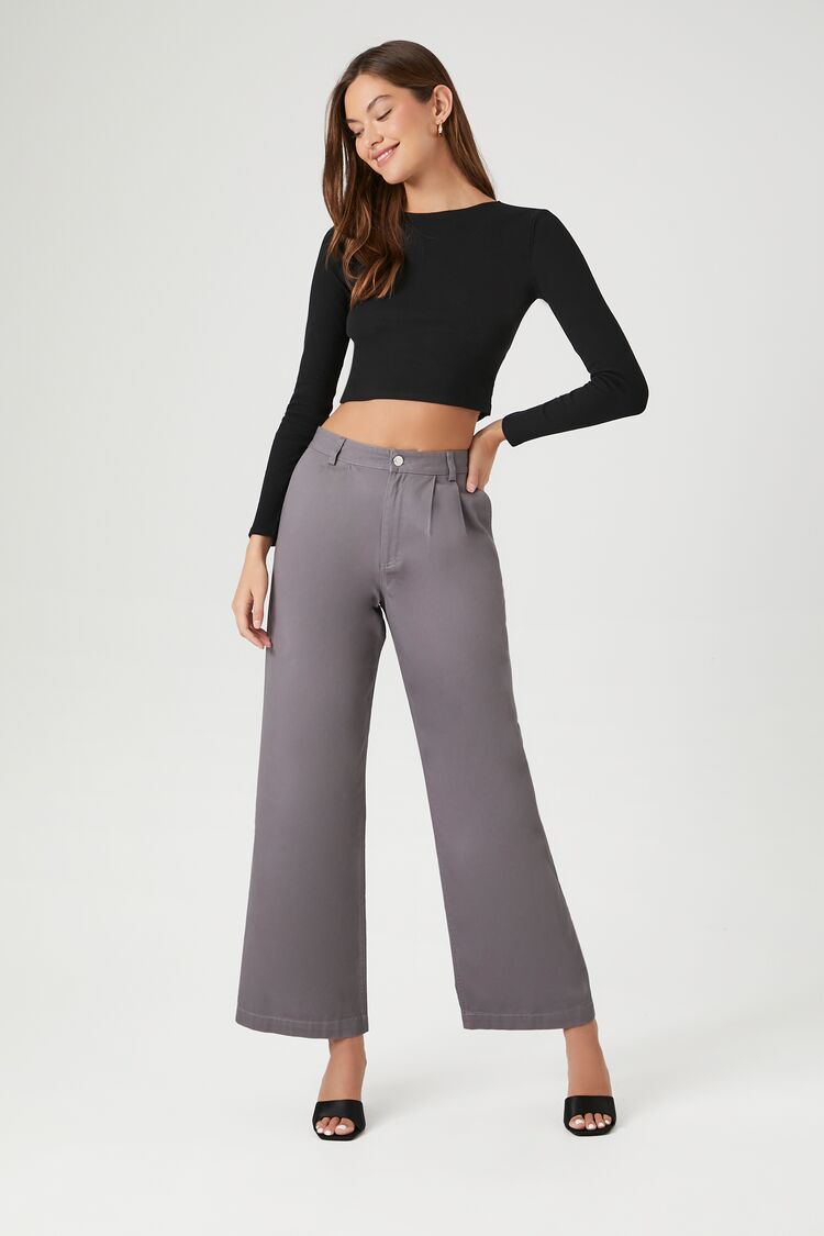 Forever 21 Women's High-Rise Wide Leg Trousers Grey