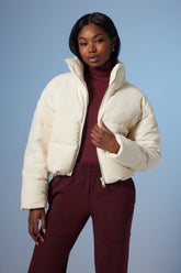 Forever 21 Women's Active Corduroy Puffer Bubble Coat Jacket Vanilla