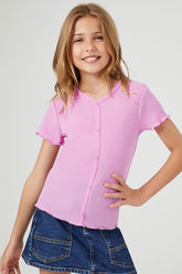 Forever 21 Girls Lettuce-Edge Henley Top (Kids) Pink