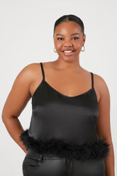 Forever 21 Plus Women's Faux Feather-Trim Cami Black