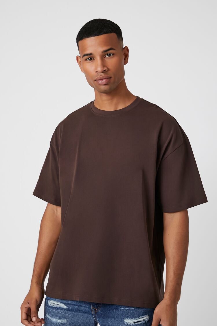 Forever 21 Men's High-Low Cotton Crew T-Shirt Cocoa