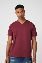 Forever 21 Men's Cotton-Blend V-Neck T-Shirt Burgundy