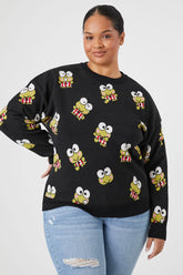 Forever 21 Knit Plus Women's Keroppi Print Sweater Black/Multi