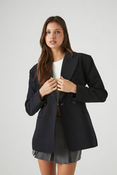 Forever 21 Women's Double-Breasted Peak Lapel Blazer Black