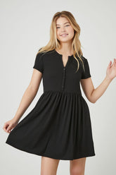 Forever 21 Women's Button-Front Fit & Flare Spring/Summer Dress Black