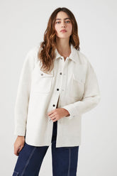 Forever 21 Women's Faux Suede Drop-Sleeve Shacket Vanilla