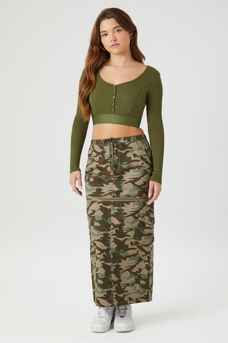 Forever 21 Women's Convertible Camo Print Skirt Olive/Multi