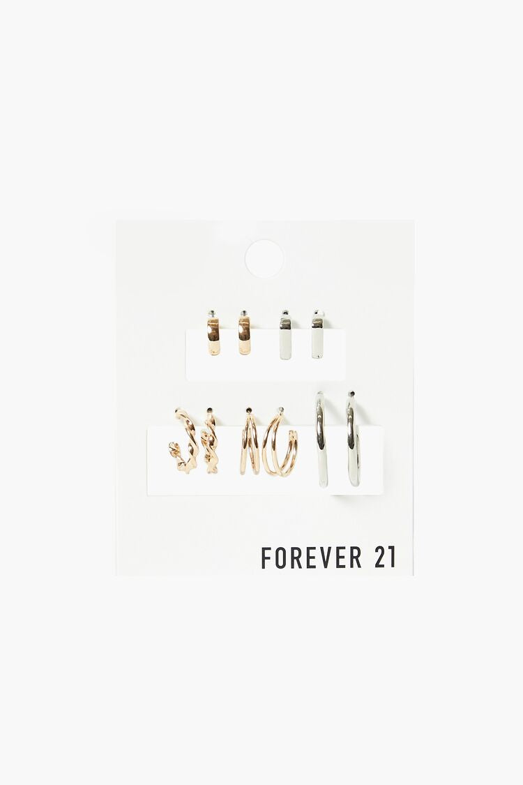 Forever 21 Women's Twisted & Cutout Hoop Earring Set Gold/Silver