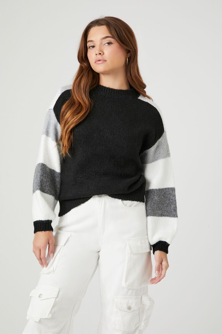 Forever 21 Knit Women's Abstract Colorblock Print Sweater Black/Multi