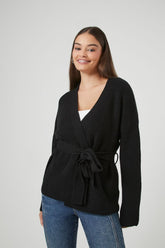 Forever 21 Knit Women's Tie-Waist Wrap Cardigan Sweater Black