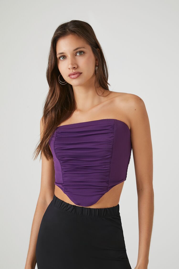 Forever 21 Women's Smocked Tube Crop Top Eggplant