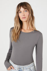 Forever 21 Women's Contour Long-Sleeve Bodysuit Charcoal