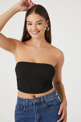 Forever 21 Women's Ribbed Knit Corset Tube Top Black