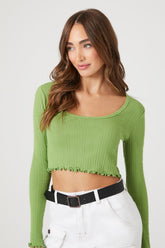 Forever 21 Women's Lettuce-Edge Crop Top Pepper Green