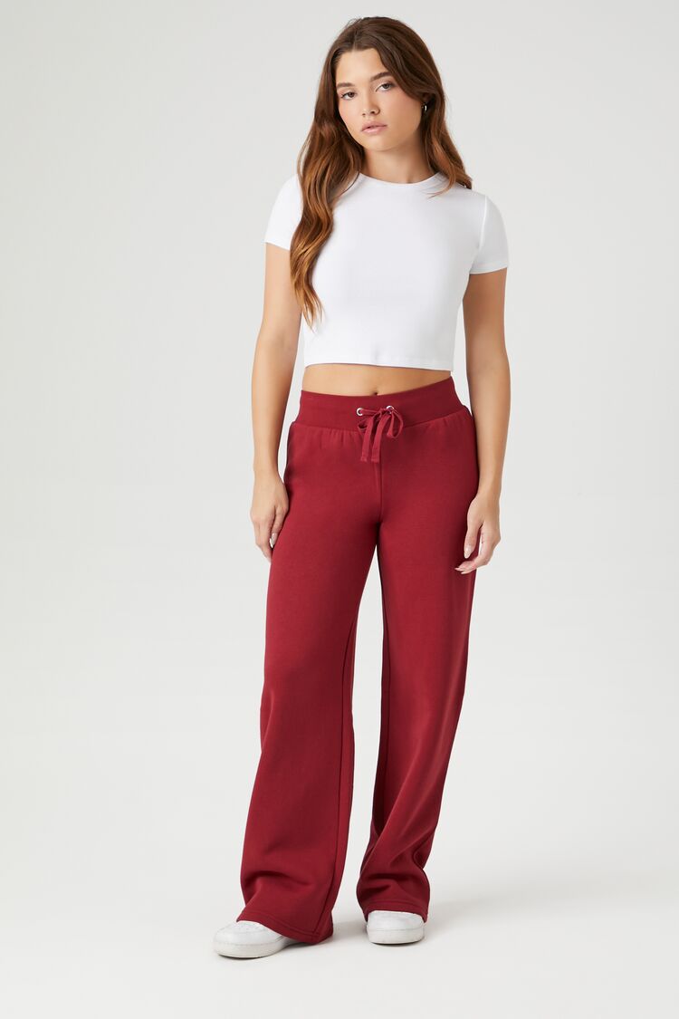 Forever 21 Women's Fleece Drawstring Sweatpants Burgundy