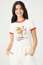 Forever 21 Women's The Grinch Graphic Ringer T-Shirt Cream/Multi