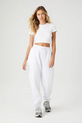 Forever 21 Women's Fleece Drawstring Joggers White