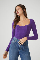 Forever 21 Women's Ribbed Knit Sweetheart Bodysuit Purple