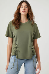 Forever 21 Women's Lace-Up Crew T-Shirt Cypress