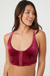 Forever 21 Women's Hook-and-Eye Velour Bra Corset Burgundy