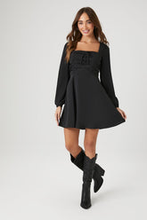 Forever 21 Women's Ruched Peasant-Sleeve Mini Dress Black