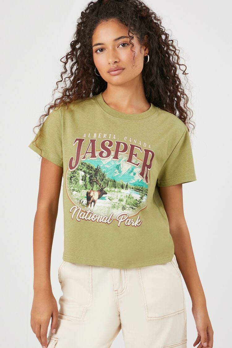 Forever 21 Women's Jasper National Park Graphic T-Shirt Green/Multi