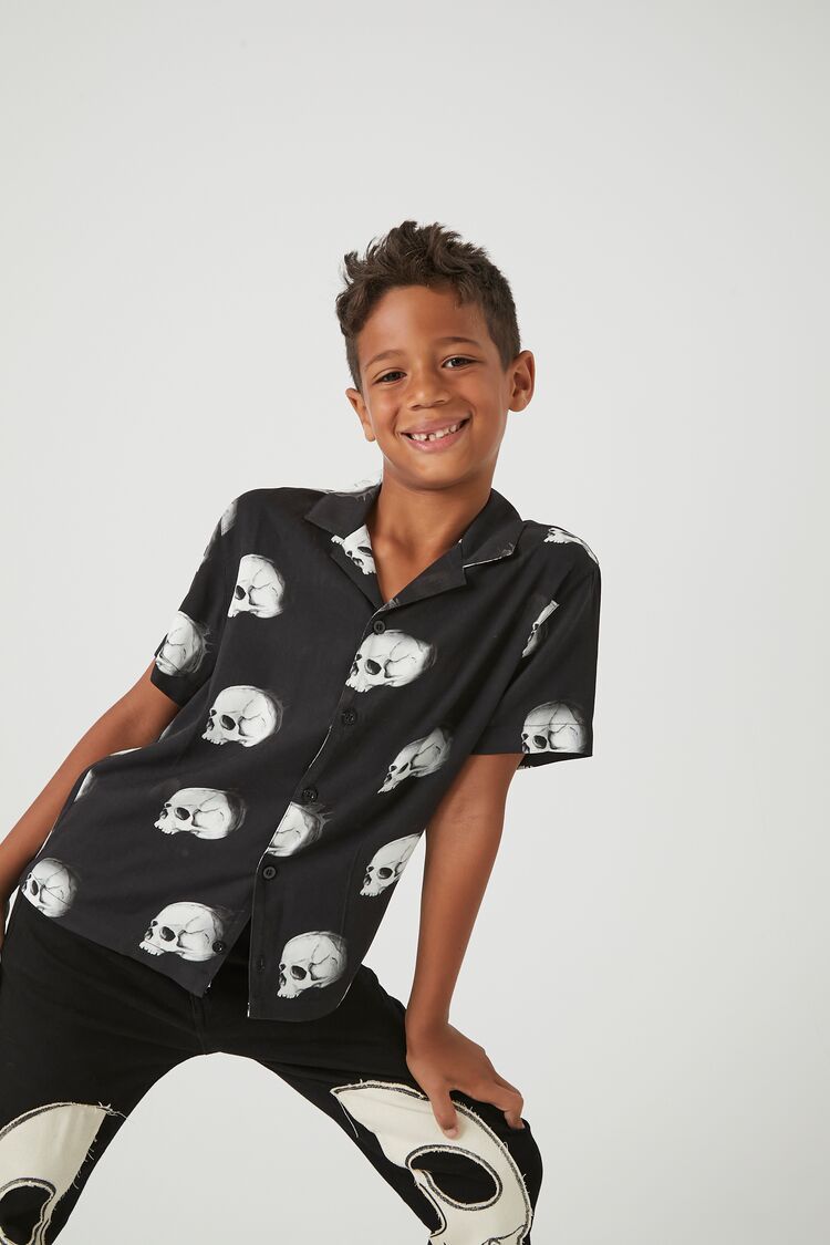 Forever 21 Kids Skull Print Shirt (Girls + Boys) Black/Multi