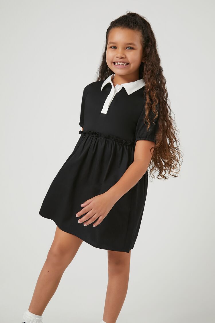 Forever 21 Girls Satin Shirt Dress (Kids) Black/White