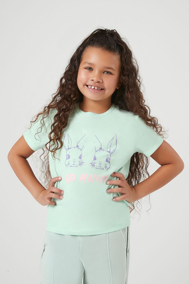 Forever 21 Girls Go Away Bunny T-Shirt (Kids) Mint/Multi