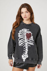 Forever 21 Women's Rhinestone Ribcage Graphic Pullover Charcoal/Multi