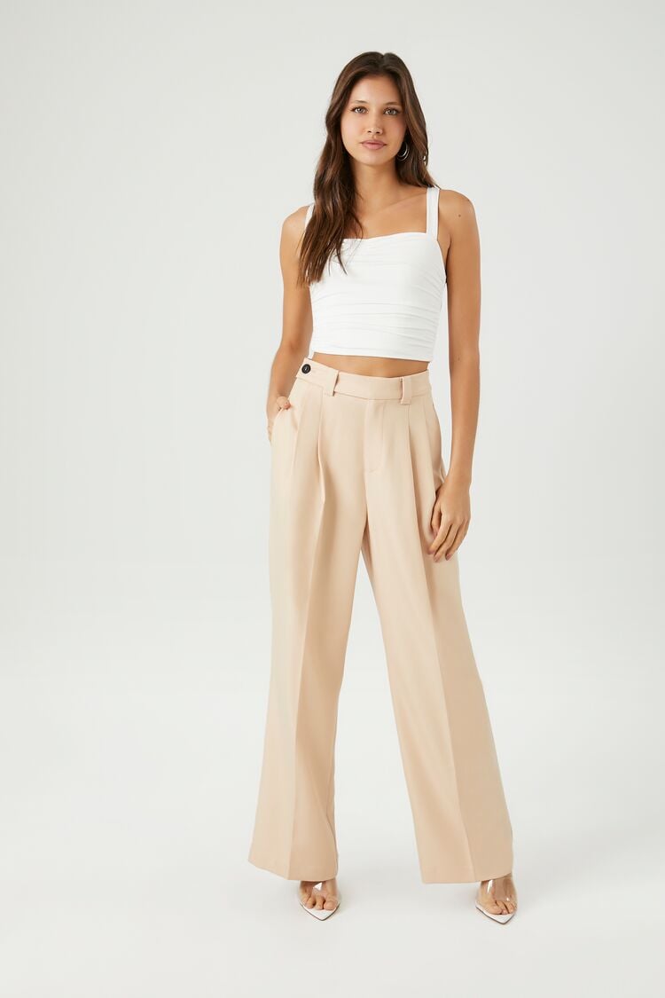 Forever 21 Women's High-Rise Wide-Leg Trousers Tan