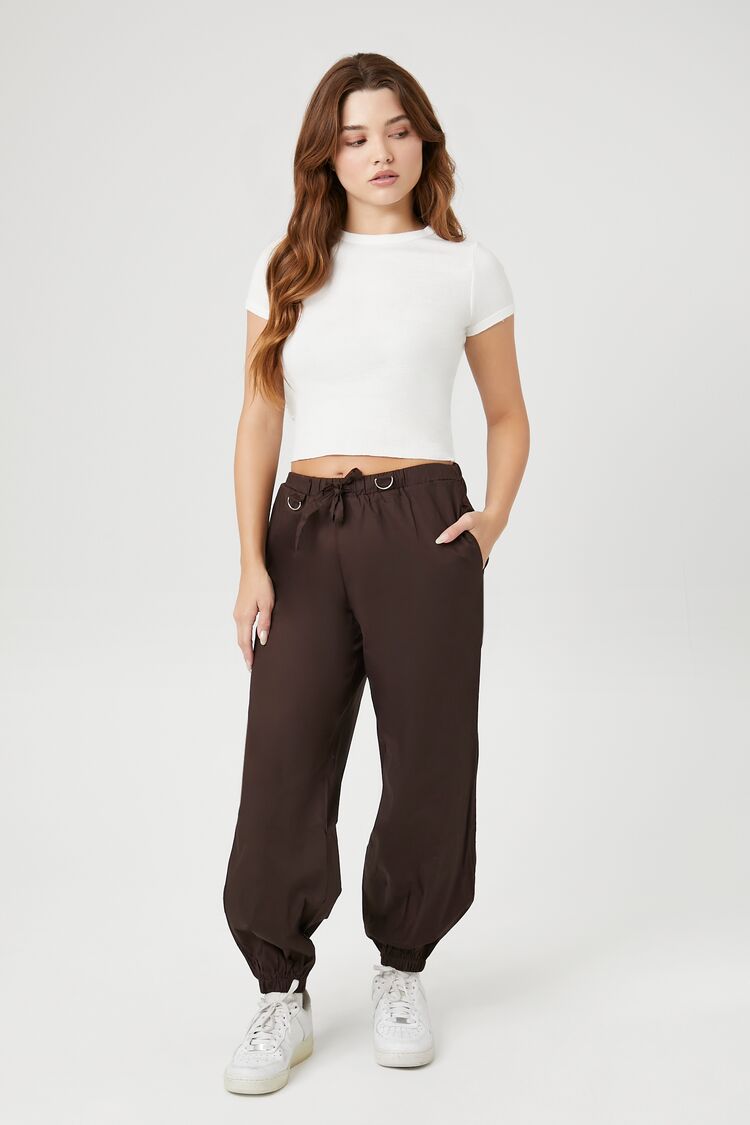 Forever 21 Women's D-Ring Poplin Joggers Chocolate