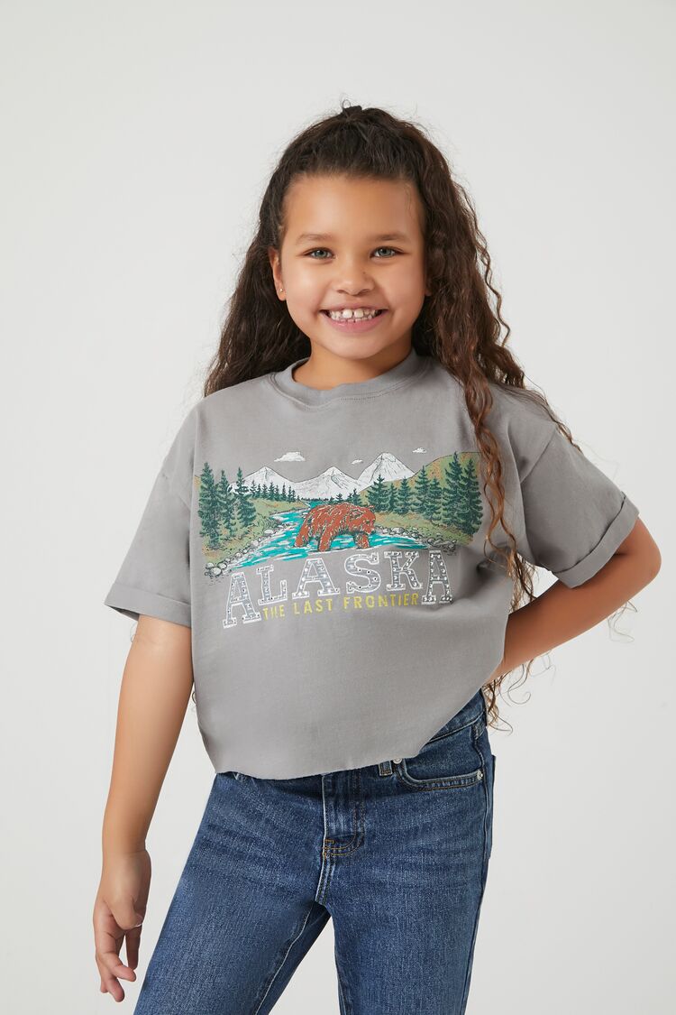 Forever 21 Girls Rhinestone Alaska T-Shirt (Kids) Grey/Multi