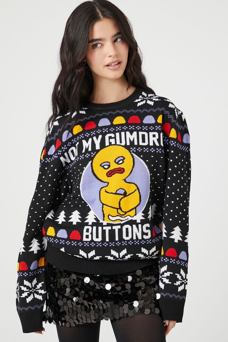 Forever 21 Knit Women's The Gingerbread Man Christmas Sweater Black/Multi