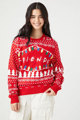 Forever 21 Knit Women's Friends Fair Isle Christmas Sweater Red/Multi