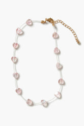 Forever 21 Girls Beaded Heart Necklace (Kids) Pink