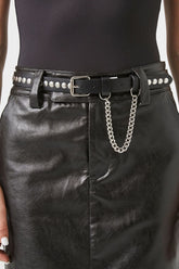 Forever 21 Women's Studded Wallet Chain Belt Black/Silver