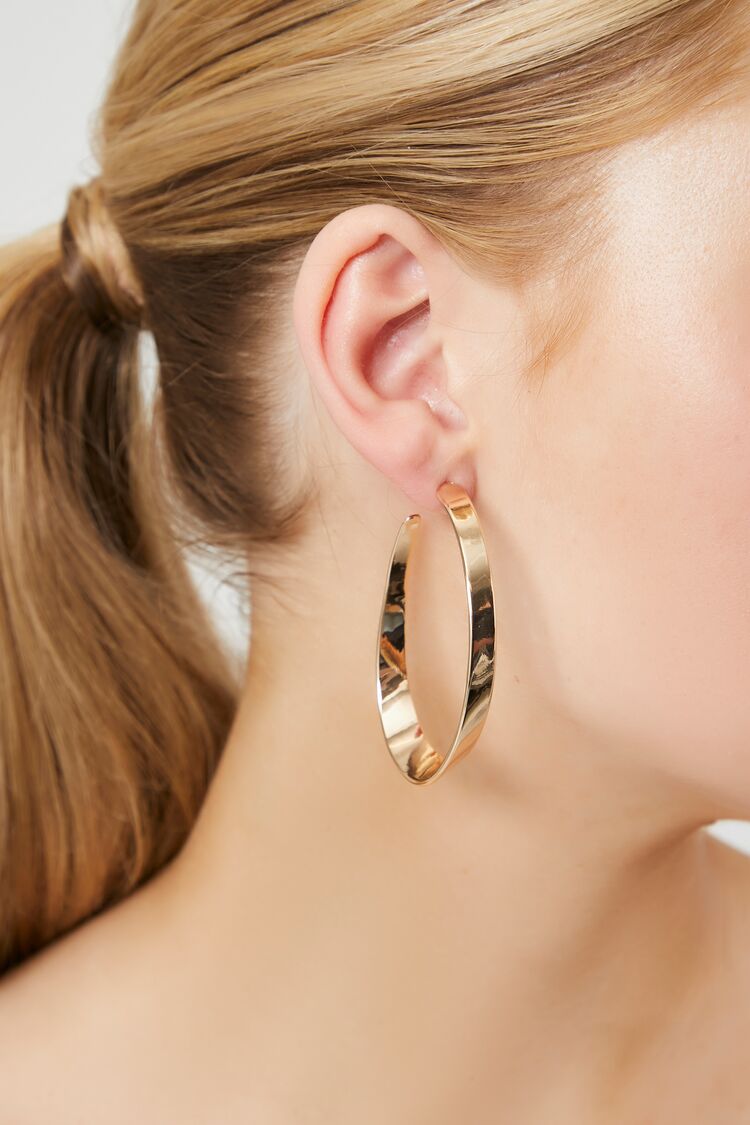 Forever 21 Women's Warped Oval Hoop Earrings Gold
