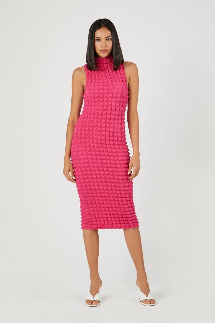 Forever 21 Women's Quilted Bodycon Midi Spring/Summer Dress Pink