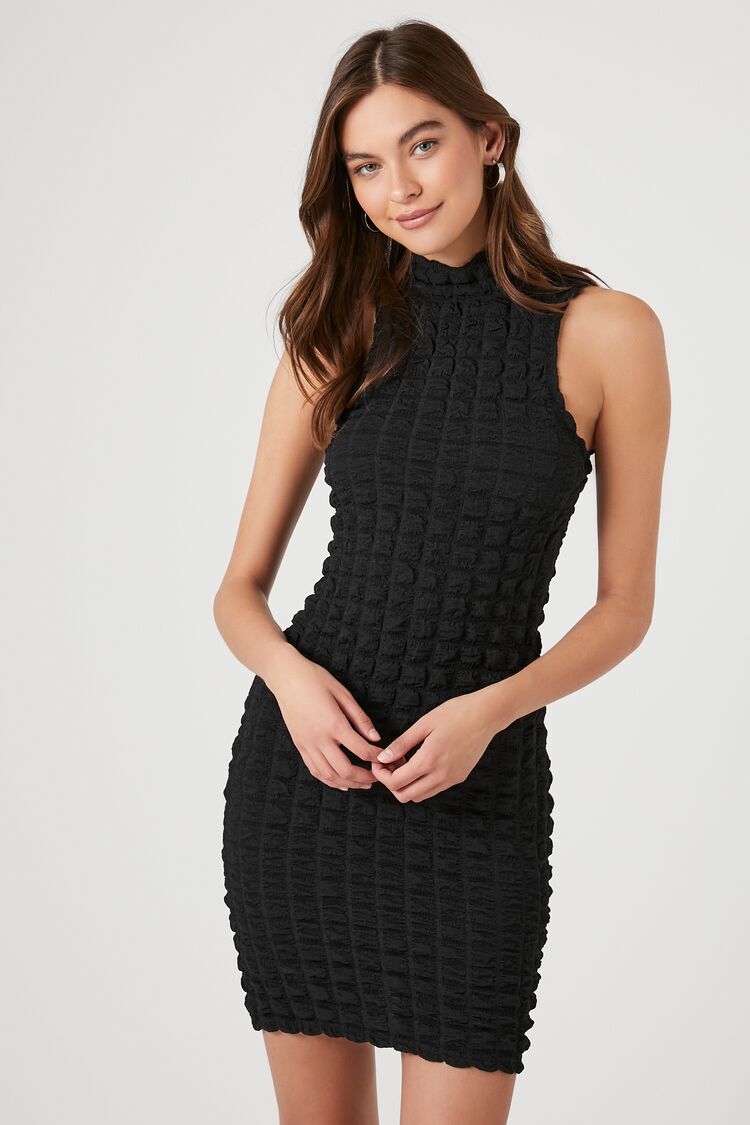 Forever 21 Women's Quilted Bodycon Mini Dress Black