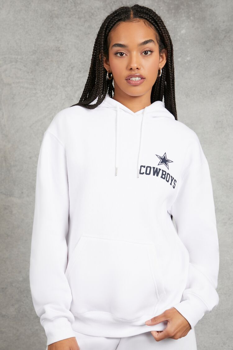 Forever 21 Women's Dallas Cowboys Graphic Hoodie Sweatshirt White/Navy