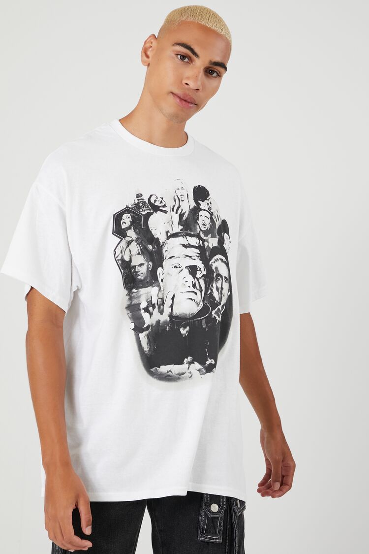 Forever 21 Men's Frankenstein Graphic T-Shirt White/Black